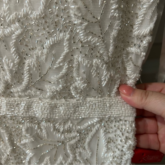 New Mac Duggal White Leaf Embroidered Beaded Gown - Picture 5 of 9